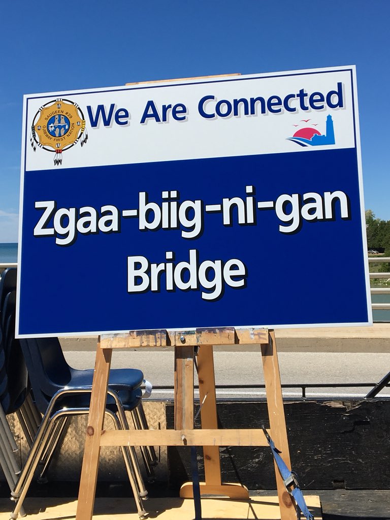 There was no better way to celebrate National Indigenous Peoples Day than to join today’s historical bridge naming ceremony in #Southampton as two communities came together. What a fantastic effort by <a href="/GCHustonhawks/">G.C.Huston</a> and Saugeen First Nation. “Zgaa-biig-ni-gan - We Are Connected”!