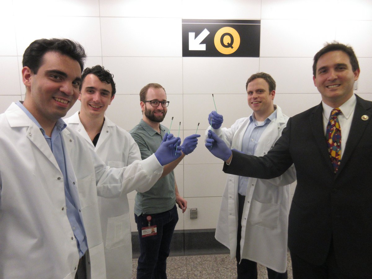 BenKallos's tweet photo. Just finished swabbing the 2nd Ave Subway w/ Doctor Christopher Mason from @WeillCornell #globalsampling. https://t.co/uAv54OKJq7 …#cityscalemetagenomics #MetaSUB #gCSD18 https://t.co/BNmT29LZk5