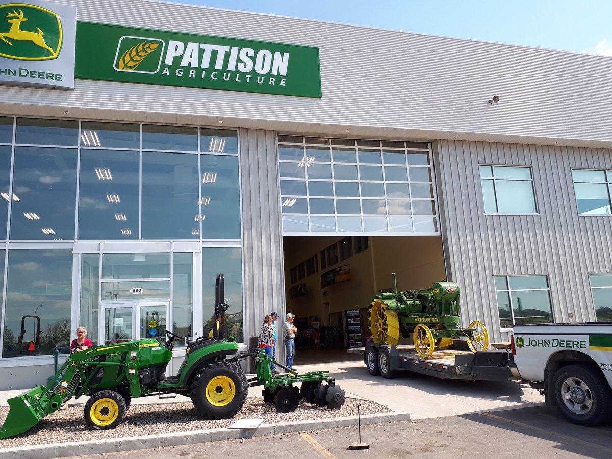 PattisonAg's tweet photo. Are you excited!!???!   We are excited!!?!   Look what rolled into our showroom ready for tomorrow!!! Stop by 10am-3pm for the Show N Shine and BBQ from 11am-1pm #WaterlooBoy #CelebrateWithUs @JohnDeere @PattisonAg in #Yorkton https://t.co/Iz1oaw2mOh