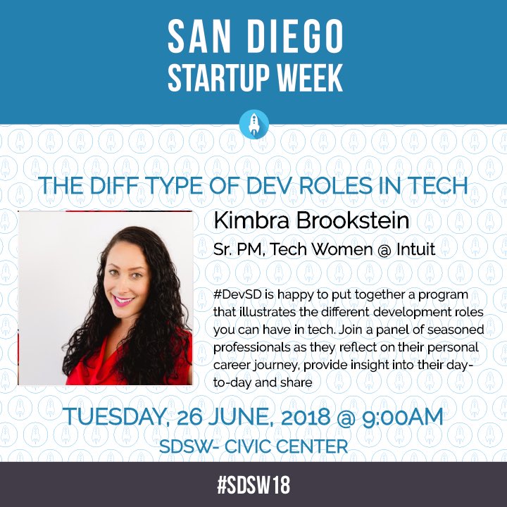 Kimbra727's tweet photo. Who's joining me at @SDStartupWeek next week? #DevSD track is on 🔥 with @Intuit @StartupSanDiego 

#TWI #IntuitLife #SanDiegoIsBetter #WomenInTech https://t.co/q2UmPkXhrc