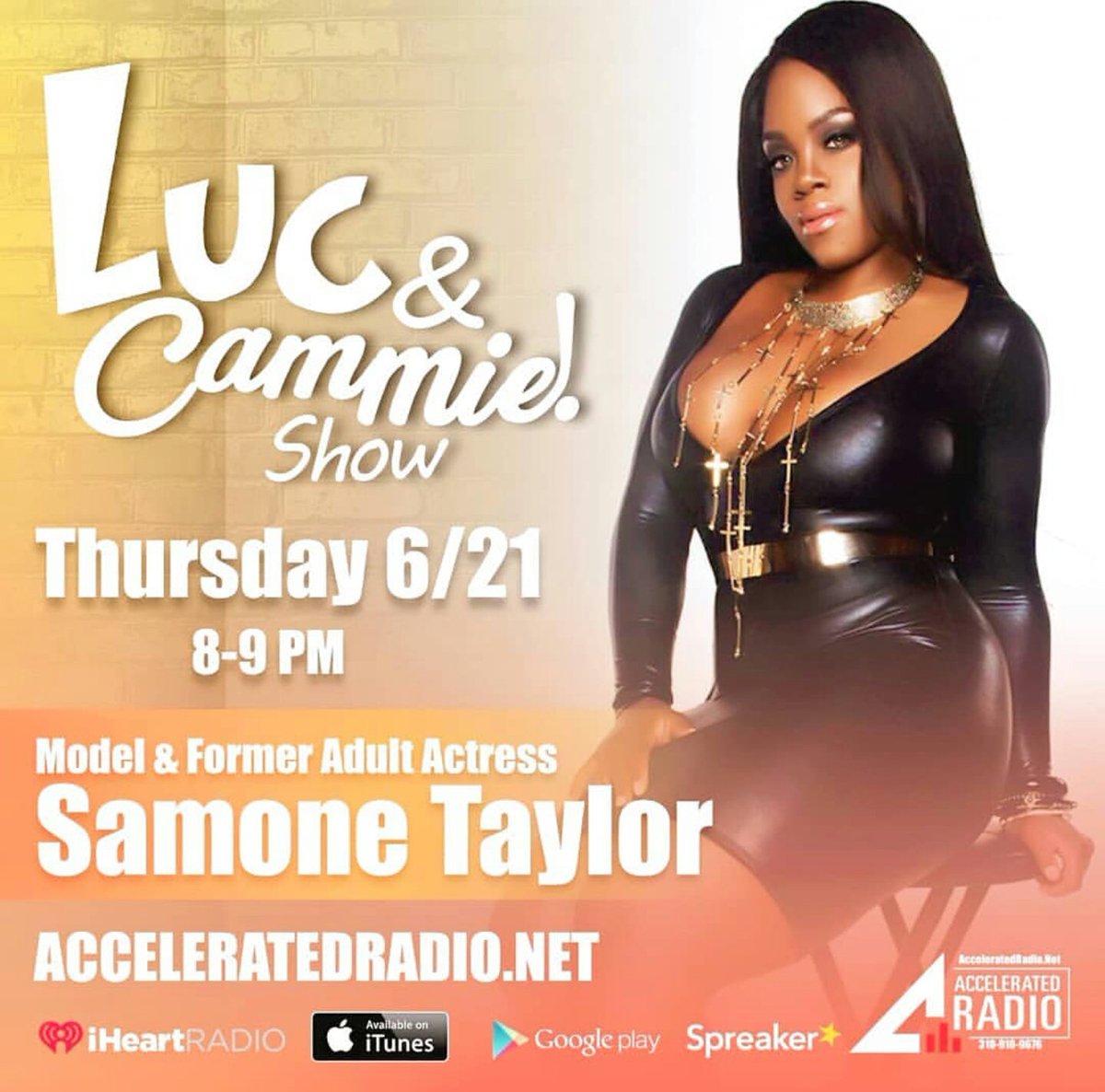 TaylorxxxSamone's tweet photo. Remember to hear this Thursday 6/21 to our Queen #SamoneTaylor below the picture you can find where you can tune the show and listen to @Samonetaylorxxx https://t.co/UKyW36ENpP