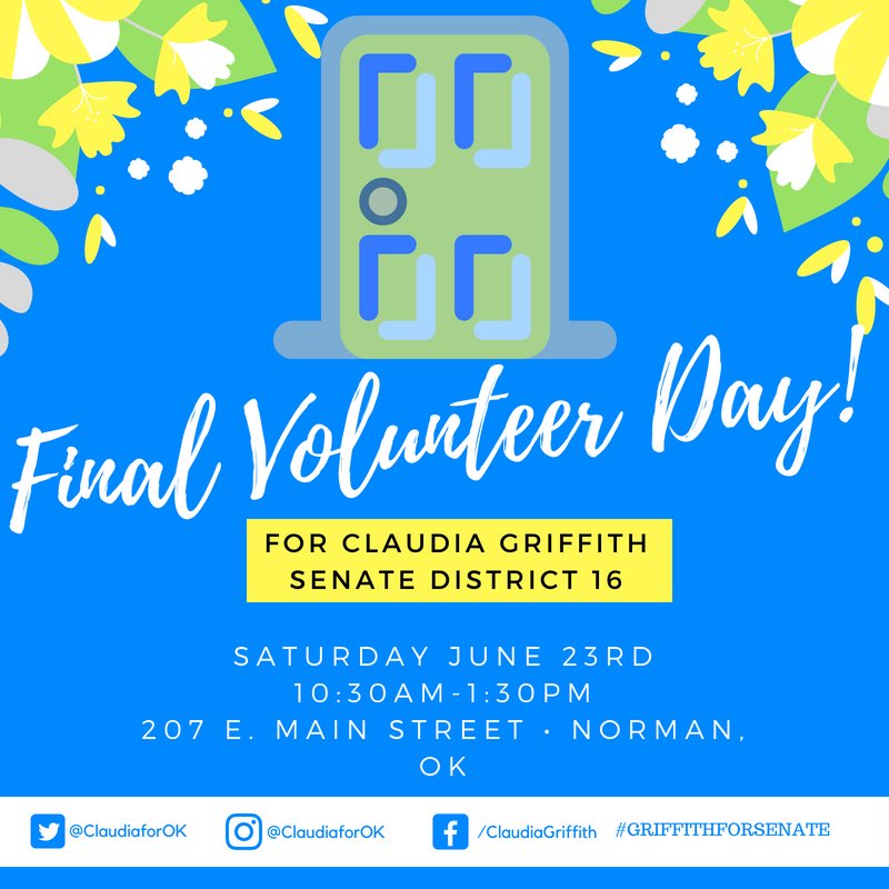 ClaudiaforOK's tweet photo. The election is almost here and we need your help! Come out and canvas with us one last time before Tuesday. ✔️ https://t.co/MmNDHGAd3N