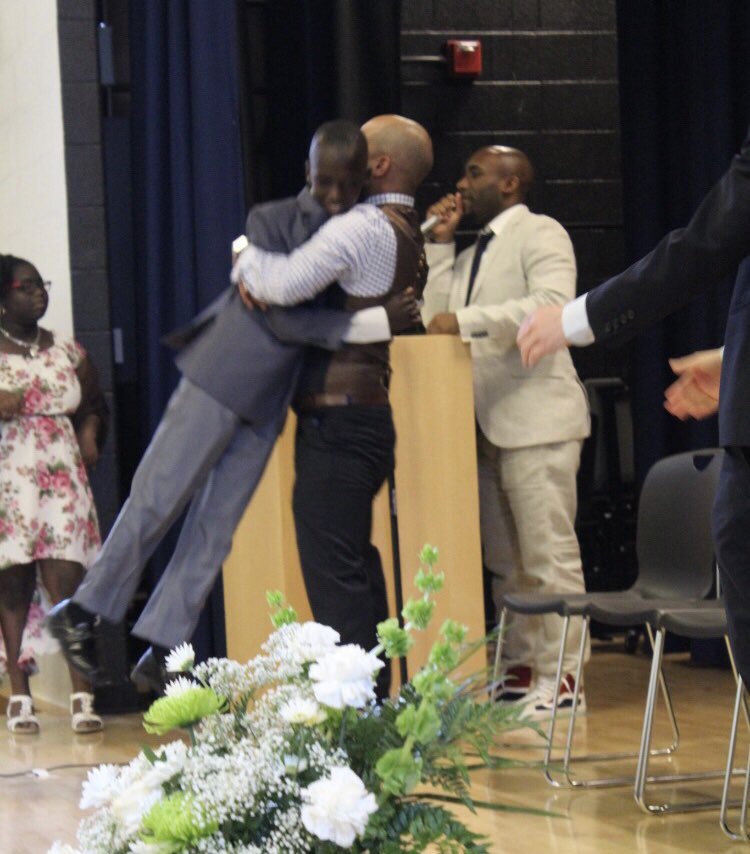 HighbridgeGreen's tweet photo. Yes, this happened. Mr. Baez will definitely miss Yousouff! #family #students #teachers #hugsoflove #graduatingclassof2018 ππΎππΎπππ https://t.co/LfNnzXGLjZ