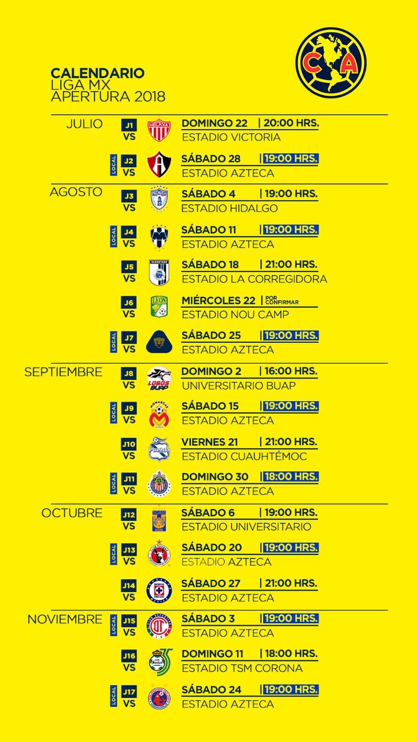 El PRODU в Twitter "Aquí el calendario del ClubAmerica para el