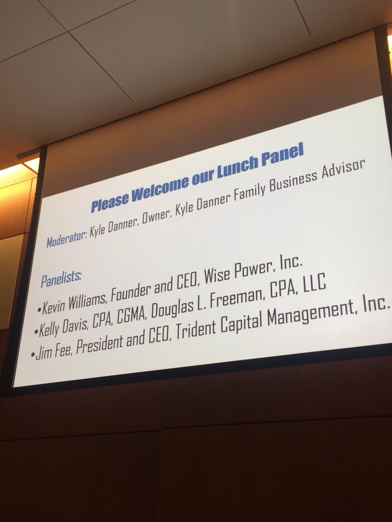 sbdcatjccc's tweet photo. Our talented lunch panel at today’s conference. Thank you to our lunch sponsor Apex Business Advisors, moderator Kyle Danner and guest panelists: Kevin Williams, Kelly Davis, and Jim Fee. https://t.co/8rxyBiTqZj