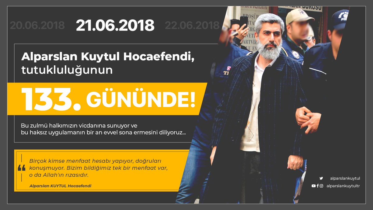 Alparslan Kuytul Hocaefendi, haksız bir şekilde 133 gündür tutuklu!

AlparslanHocam SerbestKalsın