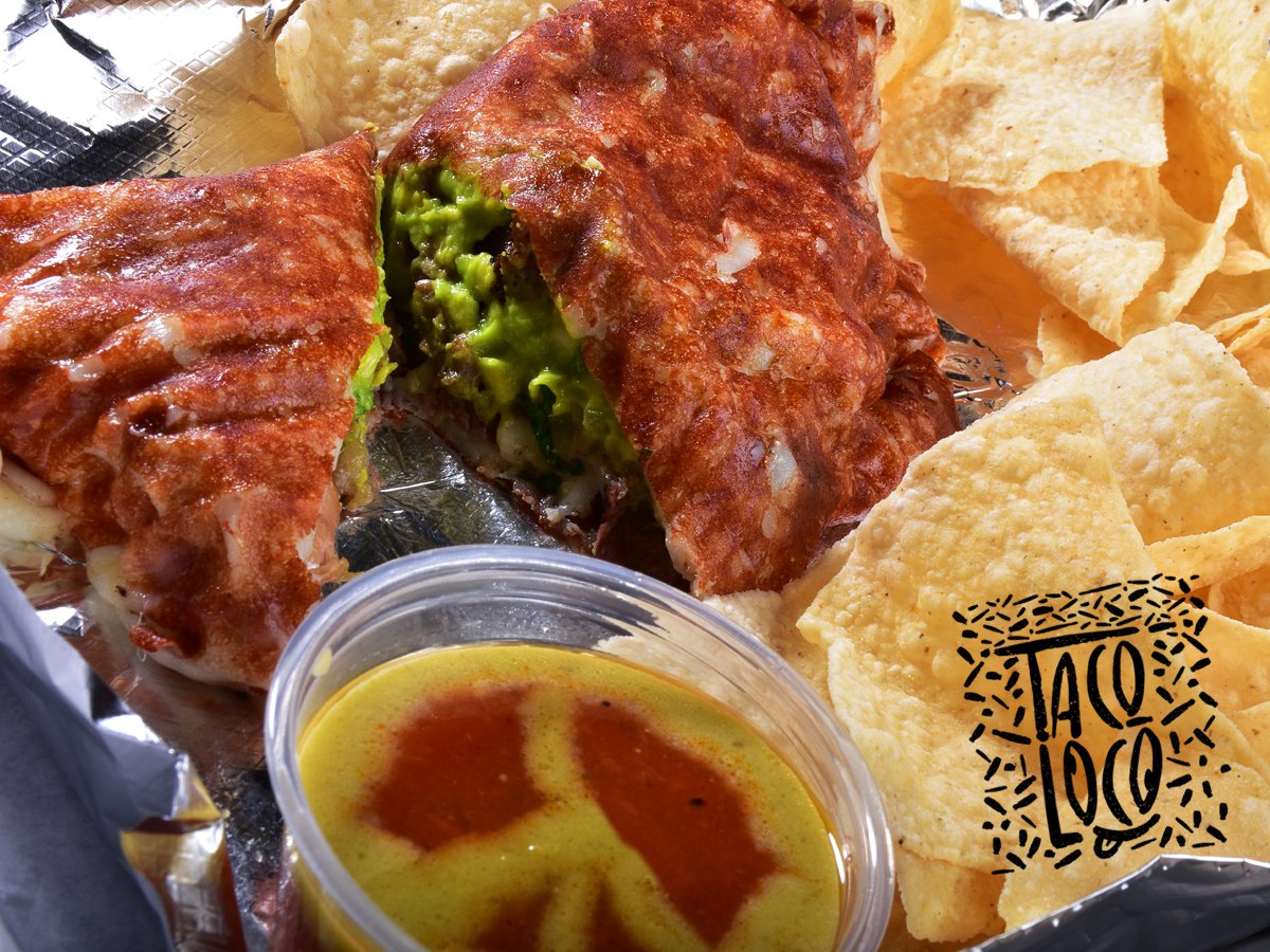 DosBatos's tweet photo. Time for a Taco Loco!
*Yes, a carbless cheese tortilla filled with a mix of wood fired USDA Choice Angus Sirloin Steak, Pollo Asado and Guacamole :) https://t.co/jn7xhEuOJs
