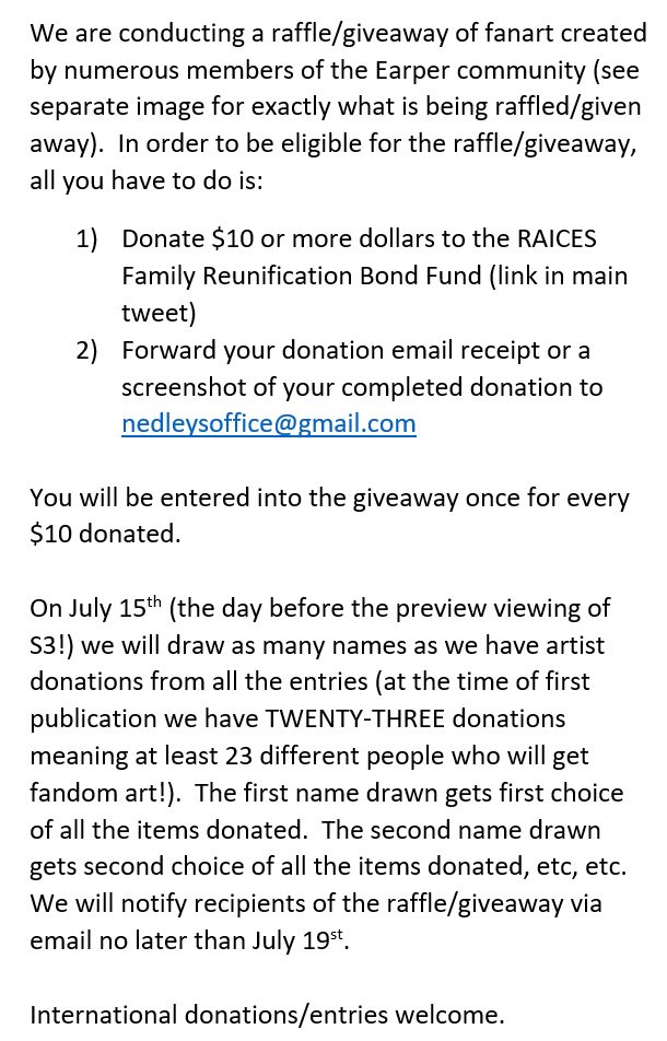 nedleysoffice's tweet photo. ANNOUNCEMENT: #EarperArtists Benefit For @RAICESTEXAS

In response to US immigration policies, a number of #Earper fan artists have come together to use POSITIVE #Earper #NoChill to raise money for RAICES Family Reunification Bond Fund: https://t.co/1dzAfzcZ5N

Please read on! https://t.co/6fxTy5e48H