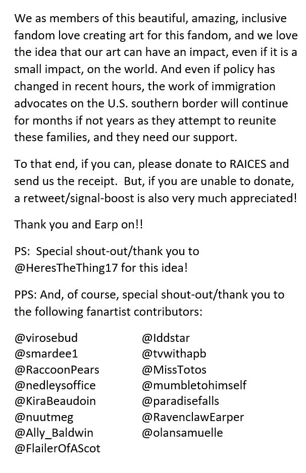 nedleysoffice's tweet photo. ANNOUNCEMENT: #EarperArtists Benefit For @RAICESTEXAS

In response to US immigration policies, a number of #Earper fan artists have come together to use POSITIVE #Earper #NoChill to raise money for RAICES Family Reunification Bond Fund: https://t.co/1dzAfzcZ5N

Please read on! https://t.co/6fxTy5e48H
