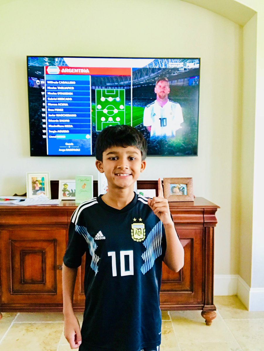 AsherChananKhan's tweet photo. Matthew and I are ready - “Messi you can do it” we love you Messi .... go Argentina 🇦🇷⚽️🎉!
#FifaWorldCup2018 https://t.co/oWdCAswk6O