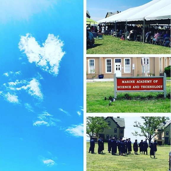 NJSeaGrant's tweet photo. The sky was full of love during yesterday’s @MAST_SandyHook graduation ceremony, congrats #classof2018! Three students were awarded for their hard work on a #SeniorCapstoneProject designed specifically for #NJSeaGrant! Stay tuned for the debut VERY soon. #MAST #education #future https://t.co/UcrkXxKS50