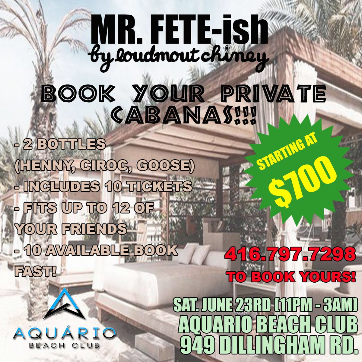 NO BOOTHS… THE BOOTHS ARE HOT TUBS OR PRIVATE CABANAS – CELEBRATE YOUR BDAY/SPECIAL EVENT IN STYLE! MR. FETE-ISH JUNE 23RD!!! BOOK NOW – SPOTS FILLING UP!!!!