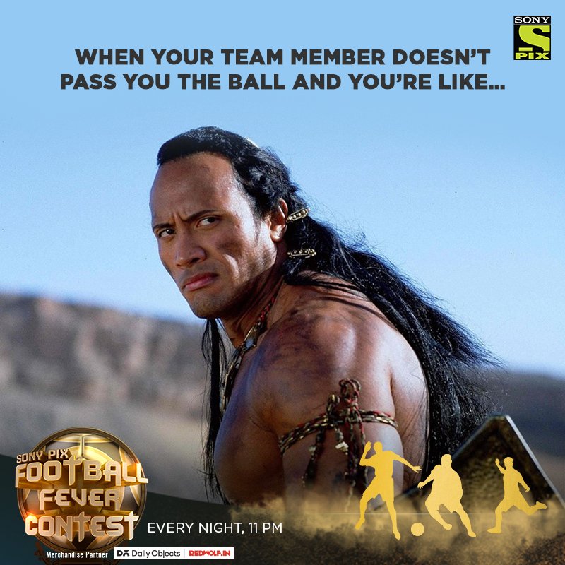 SonyPIX's tweet photo. Tweet to your football gang &amp; let ‘em know that Sony PIX is passing to you the chance to win BLOCKBUSTER merchandise EVERY night at 11 with the #SonyPIXFootballFever!
Watch @TheRock in ‘The Scorpion King’ tonight, call 9223025333 &amp; answer the question to win amazing prizes. https://t.co/Jd7nUKFw6t