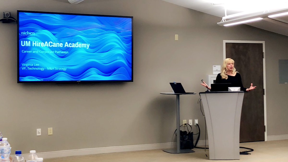 Toppel's tweet photo. HireACane Academy is off to an inspirational start! We agree with Nielsen’s VP of Technology Virginia Lee: “It’s never too late to learn and re-invent yourself” #HACAcademy #thefutureisfemale https://t.co/PZkddVtdiE