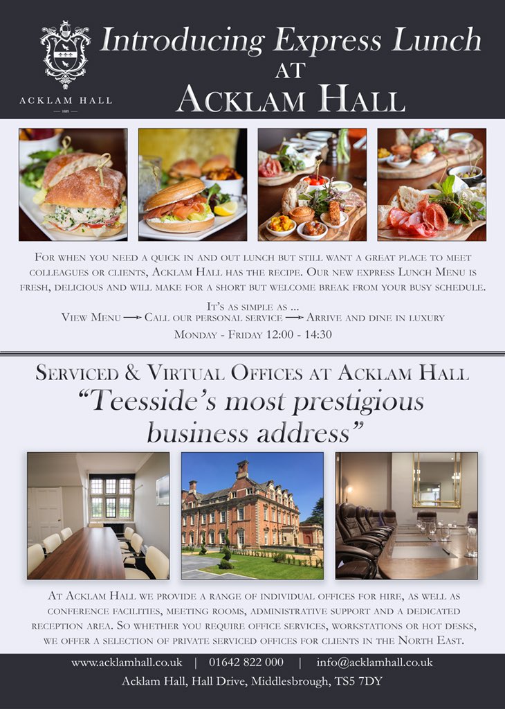 AcklamHall's tweet photo. #Teesside #teesbusiness #teeslife #businesslunch #expresslunch https://t.co/WcHNgR0iva