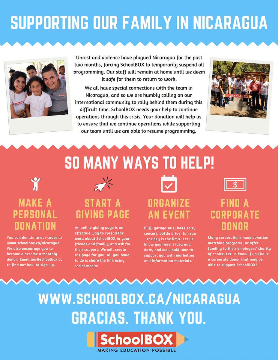 schoolBOXhelps's tweet photo. How can you help support our team in Nicaragua? Check out this infographic for simple and effective ways to make a difference! https://t.co/SObYJezTdP https://t.co/kFXeJ6P5Lb