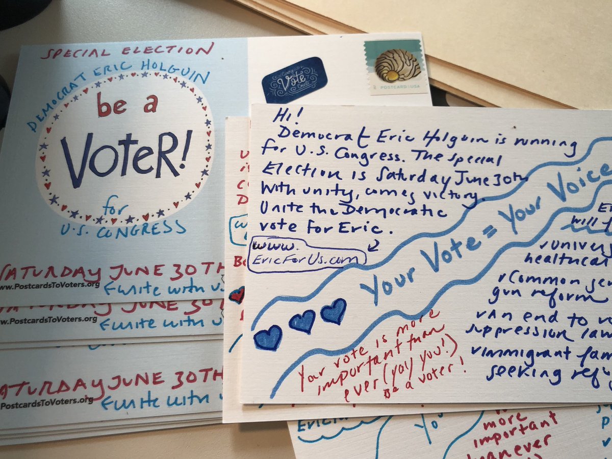 MsEyreResists's tweet photo. I am sick about what is happening in this country. And thatโs why I write with #PostcardsToVoters. 12 more done for @EricHolguinTX โ this Special Election is on June 30; letโs show Blake Farenthold that he will not be missed. #ericforus #FlipItBlue @DemocratWit ๐ณ๐ฌ๐๐ฅ https://t.co/kDX2tqknVs