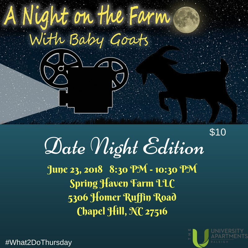 Awww, yes please! Grab bae or your BFF and treat yourselves to a movie night... with baby goats! It's a drive, but c'mon... baby goats. #what2dothursday #horizonstudentraleigh #theulovesu