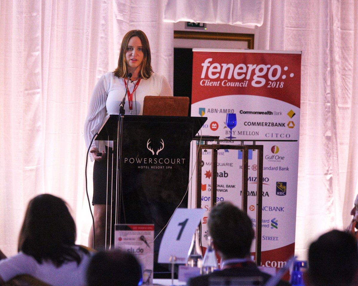 Fenergo's tweet photo. Laura Glynn presenting the collective power of the #FenergoCommunity and showcasing the new Fenergo portal for global collaboration across the Fenergo banking community. #ClientPortal #ClientCouncil #RegulatoryCompliance #RegTech #FenergoCC @Lauraglynntweet https://t.co/B53NKM6PGG