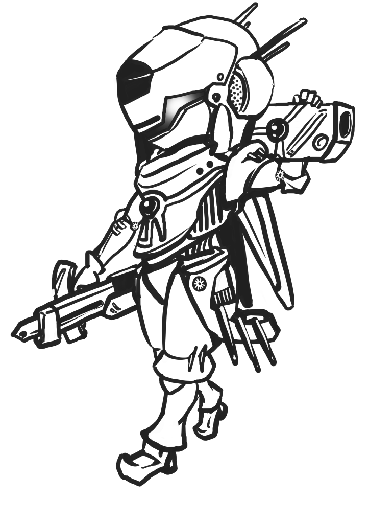 保田琳 ゲムマ春 日 タ24 いただきダンジョンrpg をスチームパンクファンタジー風に遊ぶためのサンプルキャラ絵を作成 ファイター職はパワードスーツを着込む銃と機械がメインの舞台に 今度の学芸大のサンプロでテストプレイします Trpg