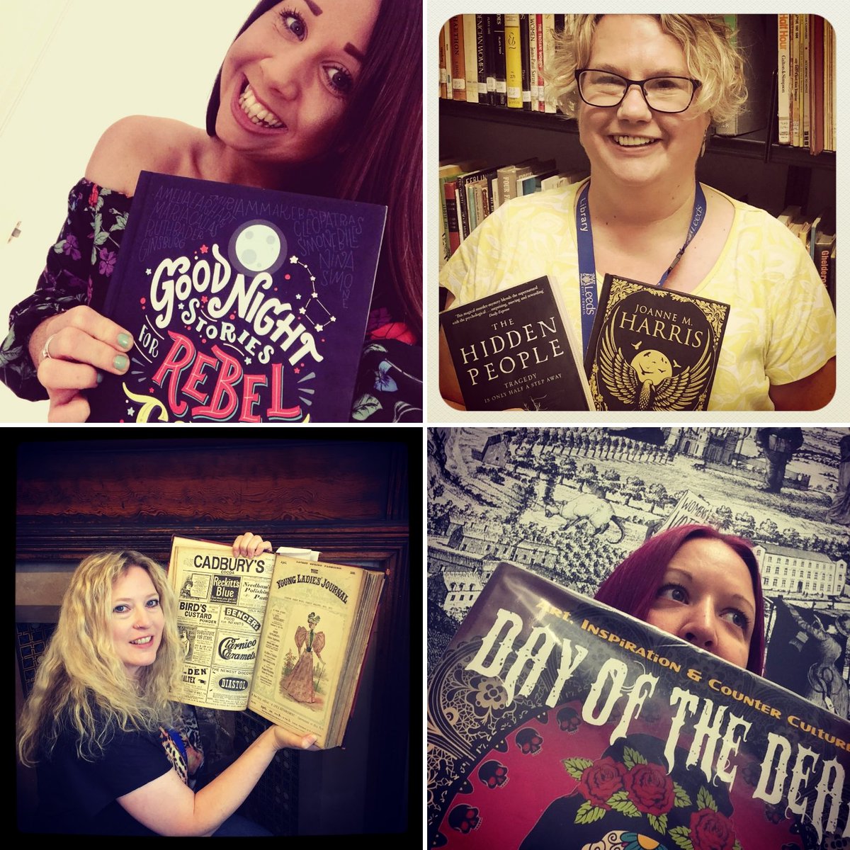 leedslibraries's tweet photo. It's #nationalselfieday and here are some of our lovely librarians showing off their favourite books. Hear more about them over on our Instagram page. #deathcafes #engaginglibs #readersgroups #LoveLibraries #Empoweringwomen https://t.co/2RtNq0hF83