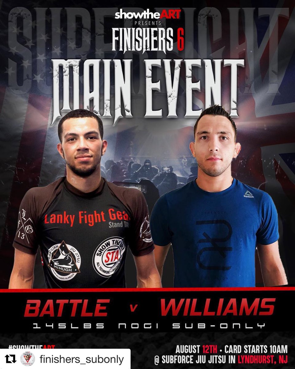 JohnBattle_Bjj's tweet photo. #Repost @finishers_subonly with @get_repost
・・・
Our main event for the #Finishers6 🔺John Battle vs Ashley Williams 🔹
@johnbattle_bjj vs @awilliamsbjj 🔳This match will go down Sunday August 12th at @subforcebjj right before the finals of the 155 tournament! #showtheart https://t.co/Ebd7prytnC
