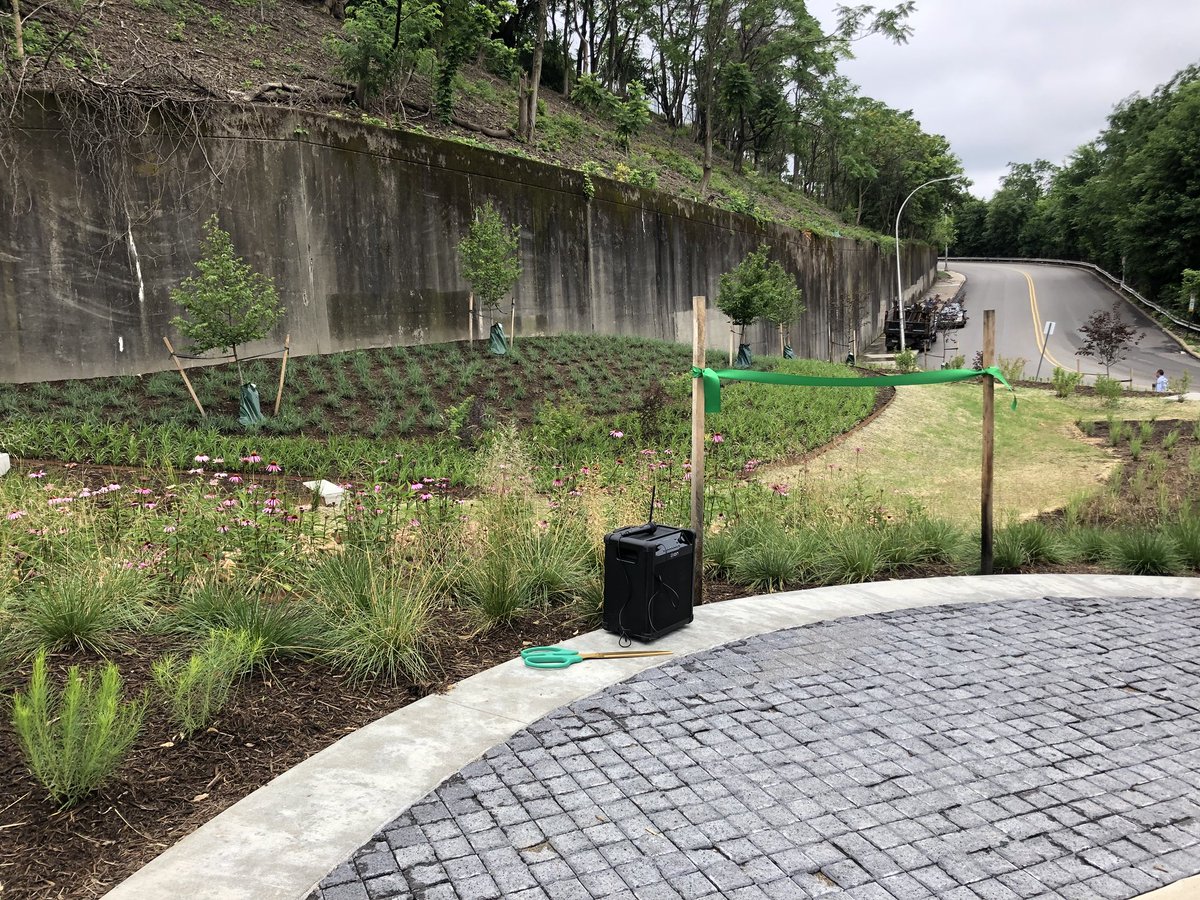 CleanRiversPGH's tweet photo. At the Hill District green infrastructure project ribbon cutting with @pgh2o! To build more projects like this @AlcosanWWTP must make  #Room2GROW and remove the cap on project funding! https://t.co/2s7qmuczNR