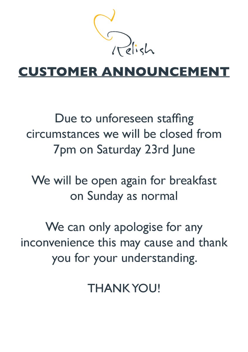 RelishHartford's tweet photo. CUSTOMER ANNOUNCEMENT https://t.co/btXbkrhX9A