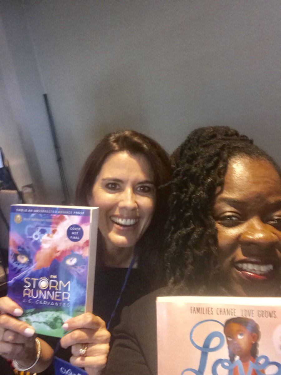 LesCYoungblood's tweet photo. What a great boothmate! J.C. Cervantes @jencerv, #TheStormRunner, @DisneyHyperion, Rick Riordan Presents @camphalfblood #LoveLikeSky #ci16 #kidstute https://t.co/o0tVOP8BST