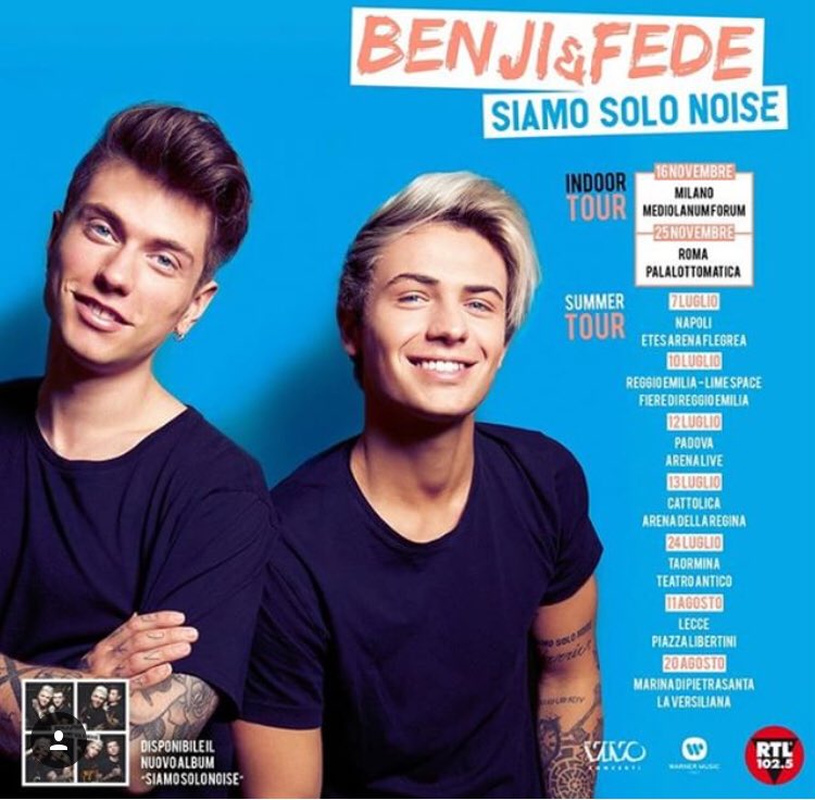 rtl1025's tweet photo. Ecco le date del tourrrrr 👏🏻👏🏻👏🏻👏🏻👏🏻👏🏻👏🏻 #BenjieFedeRTL1025 @VivoConcerti @BenjieFede https://t.co/47zEhztRvN
