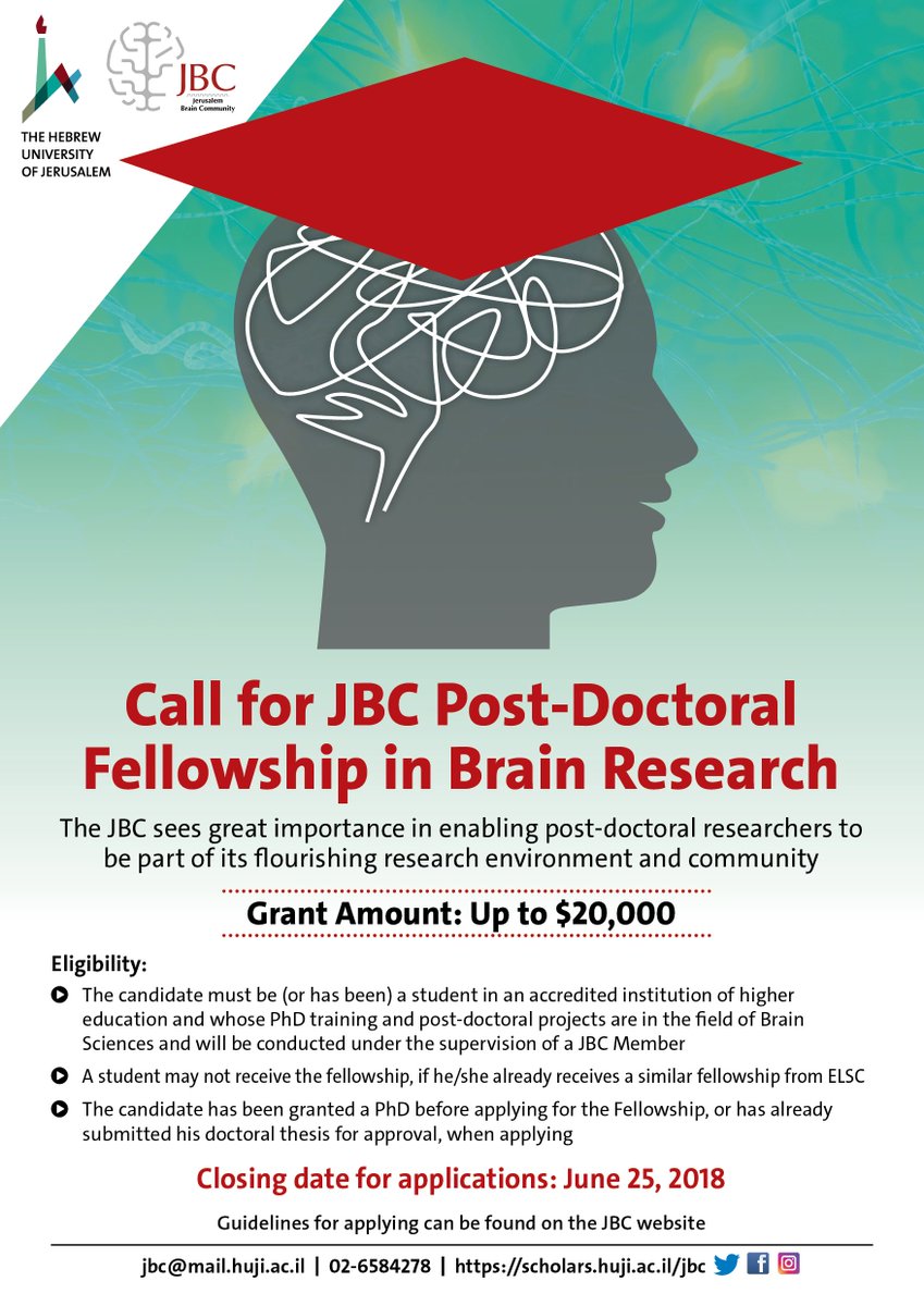 jerusalembrainc's tweet photo. Don't miss out your chance for the JBC PhD and Post - Doctoral scholarships. Apply now!
Deadline: 25.6.2018
https://t.co/CFY2c7XHis https://t.co/esNG8WP6Ep