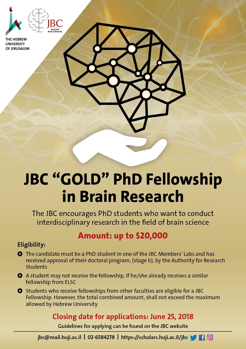 jerusalembrainc's tweet photo. Don't miss out your chance for the JBC PhD and Post - Doctoral scholarships. Apply now!
Deadline: 25.6.2018
https://t.co/CFY2c7XHis https://t.co/esNG8WP6Ep