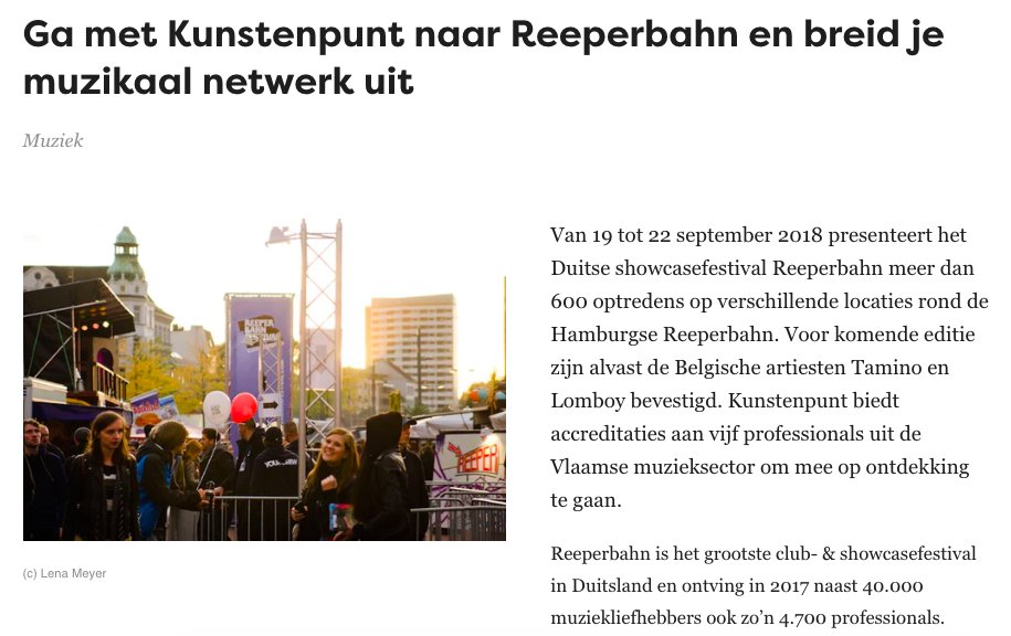NicoKennes's tweet photo. Zei er iemand Reeperbahn Festival? 

Apply voor 16 juli! Alle info, hierzo 👇
https://t.co/KCohdLiAqr https://t.co/H1T4FcPKlJ
