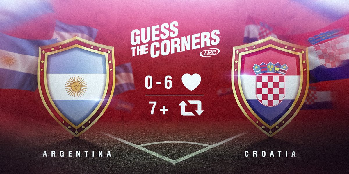 topeleven's tweet photo. Competition time Managers! 😀

Guess how many corners there will be in today's match between Argentina and Croatia! We'll announce 11 lucky winners of 50 tokens tomorrow. Good luck and enjoy the match! #TopEleven

0-6 ❤️
7+ 🔁 https://t.co/BiGFu5LYRq