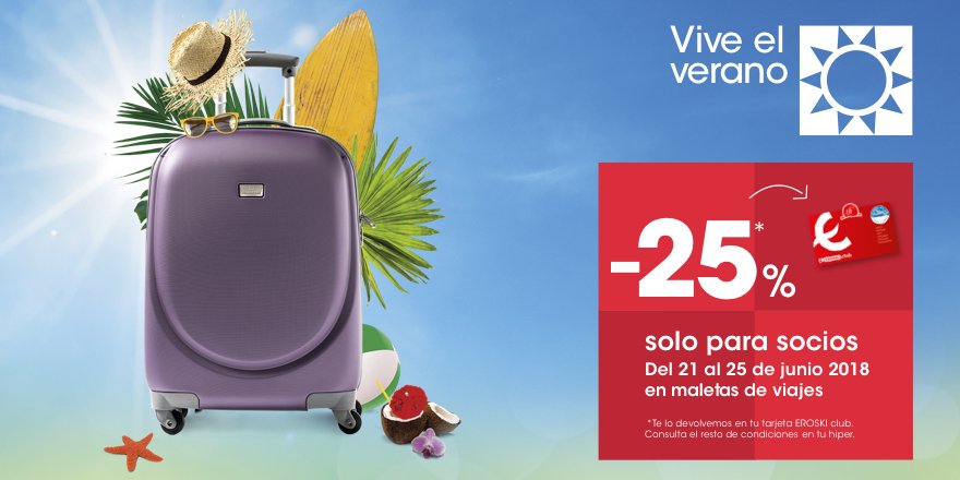 EROSKI on Twitter: "Tu maleta puede convertirse en acompañante de tus mejores aventuras, ya sea para una escapada o un viaje largo. nuestra nueva oferta 👇 💼 25% en maletas