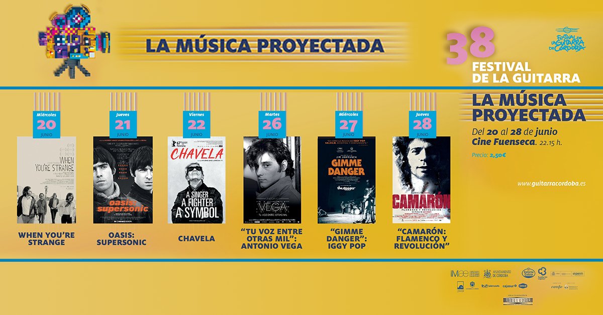 guitarracordoba's tweet photo. Esta noche tenemos la segunda sesión del ciclo "La música proyectada" con el documental "Oasis: supersonic", del grupo Oasis. ¿Te lo vas a perder?
Hoy a las 22.15h en el #CineFuenseca
Precio muy especial: sólo 2,50€
#FestivalGuitarraCórdoba #Guitarra2018 https://t.co/1htbTVtVVU