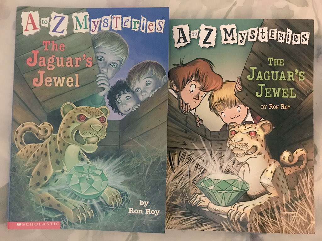leahod's tweet photo. One of my secret literacy favorite things to do? Close read 2 different versions of the same book cover and analyze the changes. This time, my son and I partnered up. #RonRoy #AtoZMysteries #J #d100pride https://t.co/1Rs2PJgZIw