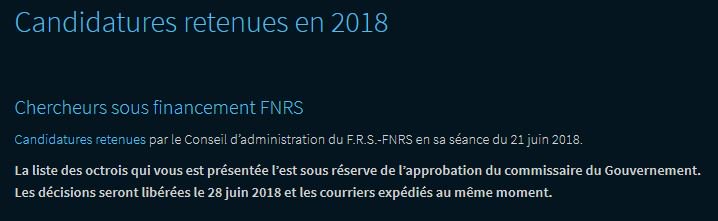 frsFNRS's tweet photo. #Breaking Les #candidatures de chercheurs retenues par le Conseil d'administration du F.R.S.-FNRS en sa séance du 21 juin 2018 sont en ligne ! https://t.co/MkkjquA1zW https://t.co/QxfTmCJzNL