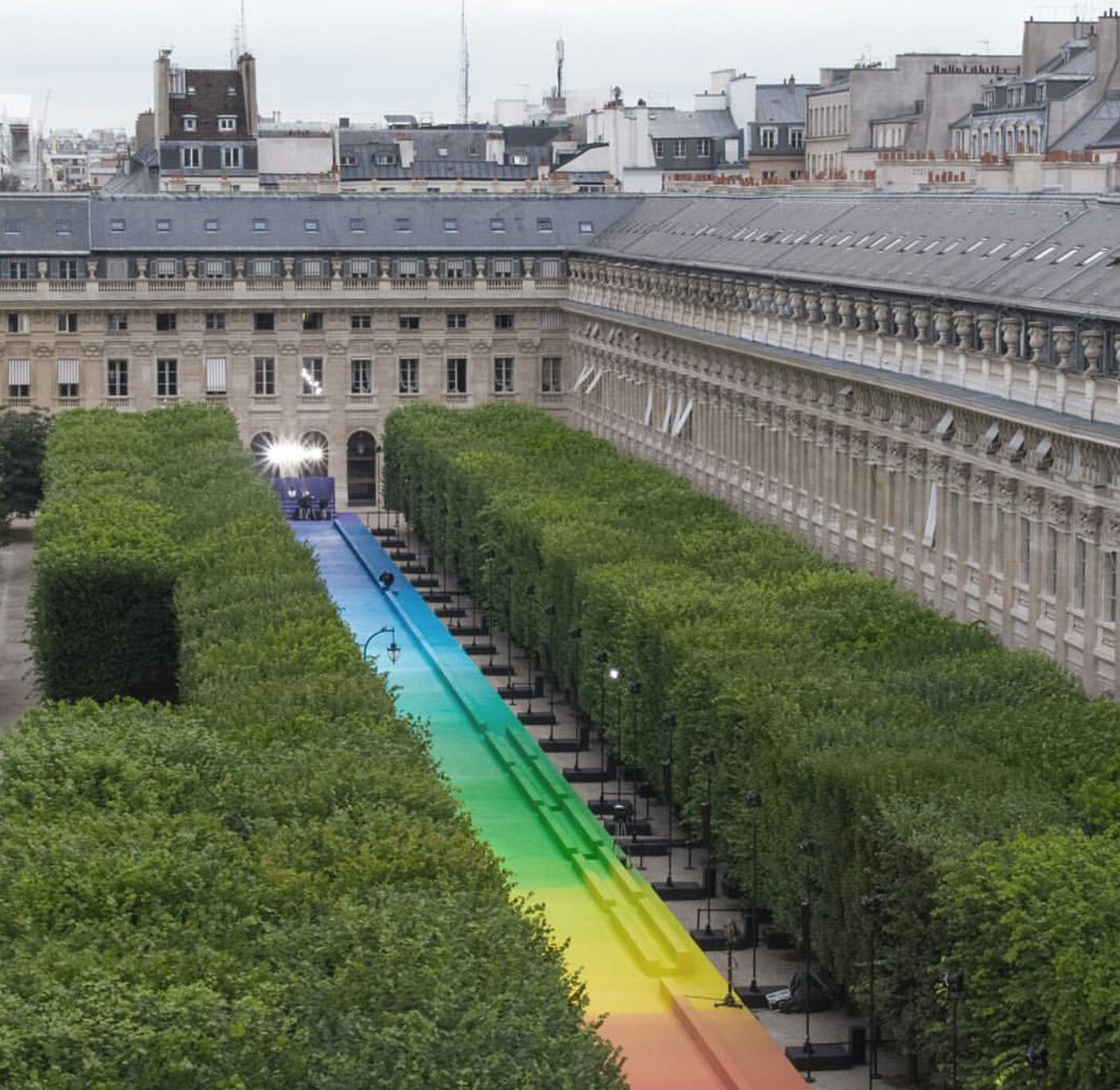 Virgil Abloh makes debut for Louis Vuitton on rainbow runway in Paris