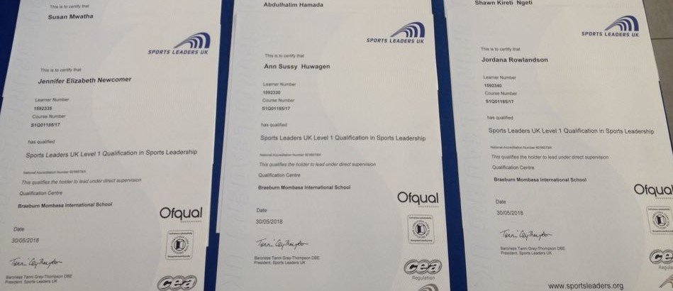 BraeburnMombasa's tweet photo. This was the first year that BMIS ran our new Sports Leadership Level 1 course. The Year 11-13 students participated and all passed, receiving a UK accredited certificate from Sports Leaders UK. 5 of the students were also nominated for a 'Spirit of Leadership' Award. Congrats! https://t.co/H7uFmtU9Pd