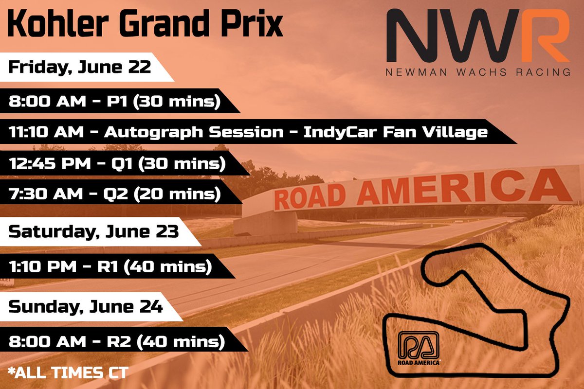 newman_wachs's tweet photo. Time to get our @USF2000 cars on track tomorrow here at @roadamerica! Here's this weekend schedule to follow! Live Timing/Video Coverage will be available on the @RoadToIndyTV app, and if at home, watch on https://t.co/ZeRUFTqvTl. #MRTI \ #TeamCooperTire \ #KohlerGP \ #NWRsquad https://t.co/dXpnaFD0Tx