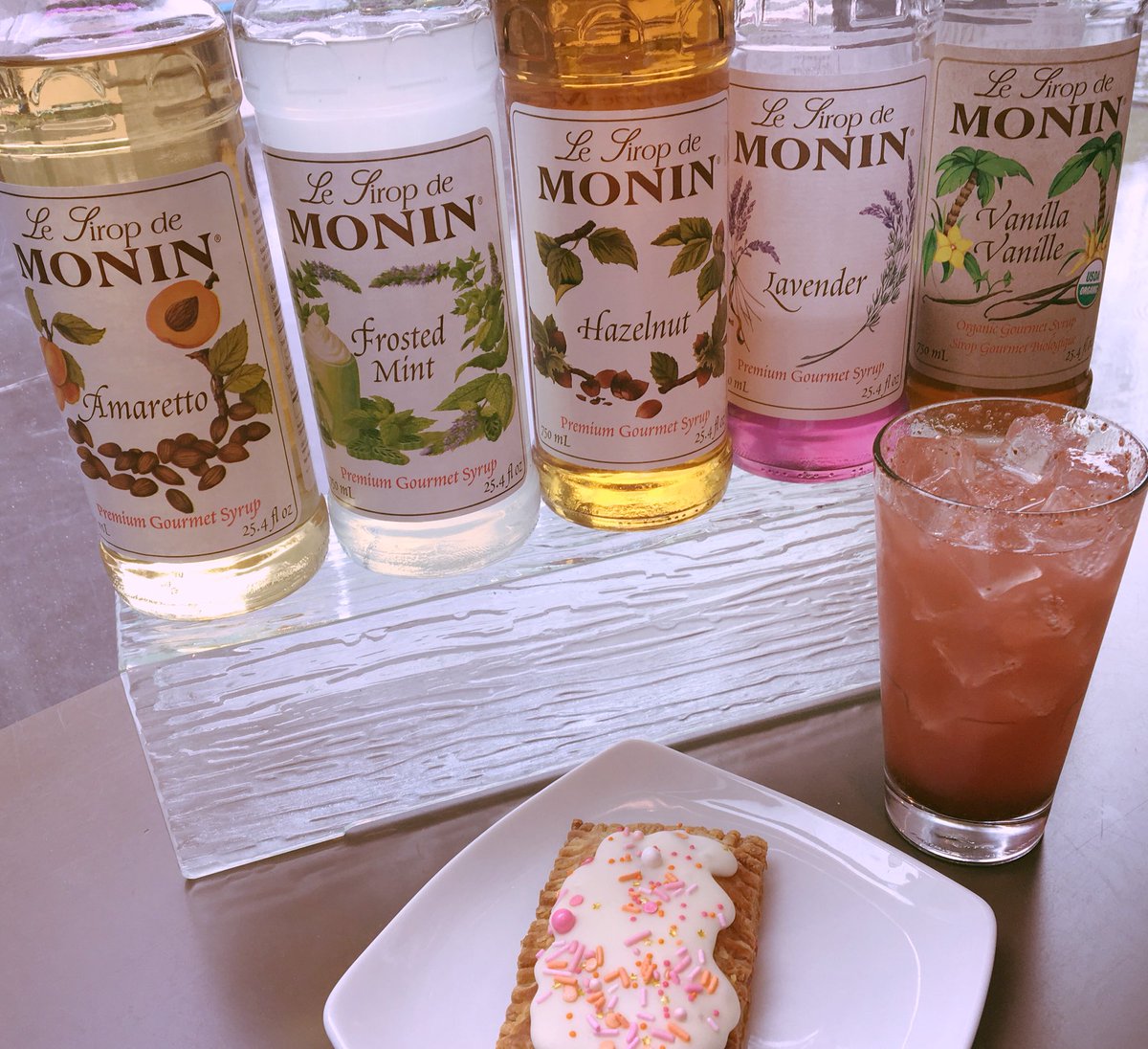 Come join us on this rainy day for an Italian Soda and a treat!
Featured: strawberry soda and a raspberry pop tart!
