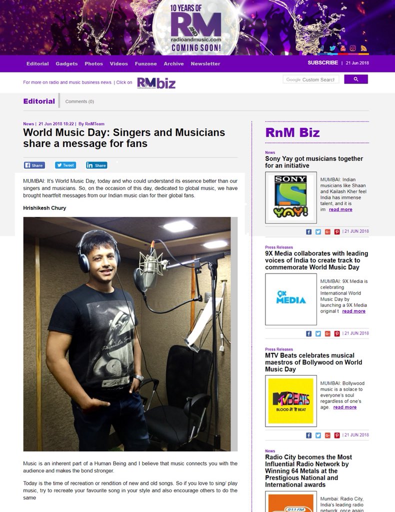 HrishikeshChury's tweet photo. Happy World Music Day! π
#RadioAndMusic #Media #HallwayPR #WMD #WorldMusicDay #Music #Singer #HrishikeshChury https://t.co/RzcUZmyB3H