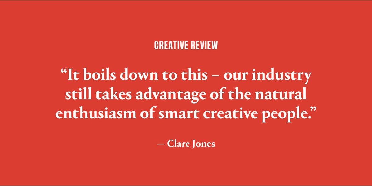 CreativeReview's tweet photo. Clare Jones, Managing Director at @wearepiams calls out the ad industry’s use of ‘professional slavery’. It's a shameful aspect of the industry she says, and one which most leaders turn a blind eye to. https://t.co/uBgIixYgzX https://t.co/YSY5nlak5S