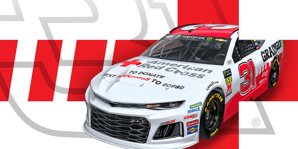 grainger's tweet photo. Look for special @RedCross colors on the No. 31 on 6/24 @RaceSonoma. Text “REDCROSS” to 90999 to donate. Watch the race @ 3PM EST on @FS1! @RCRCup #TSM350 #GraingerRacing https://t.co/1EQ5xhKTgS https://t.co/NPnOLeNjoV