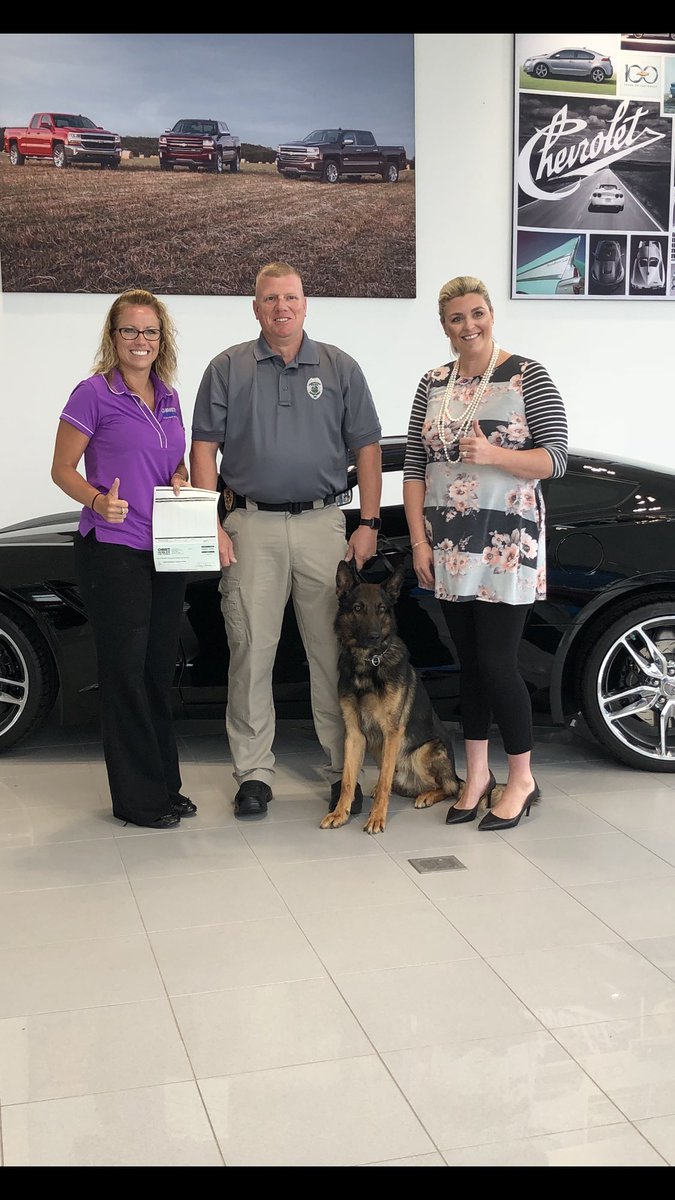 The Crawfordsville Police Department would like to thank Christi Hubler and Misty Allen of Christi Hubler Chevrolet for their donation of $625.00 to the Crawfordsville Police K9 Unit. Thank you for your support of this unit and our Department.