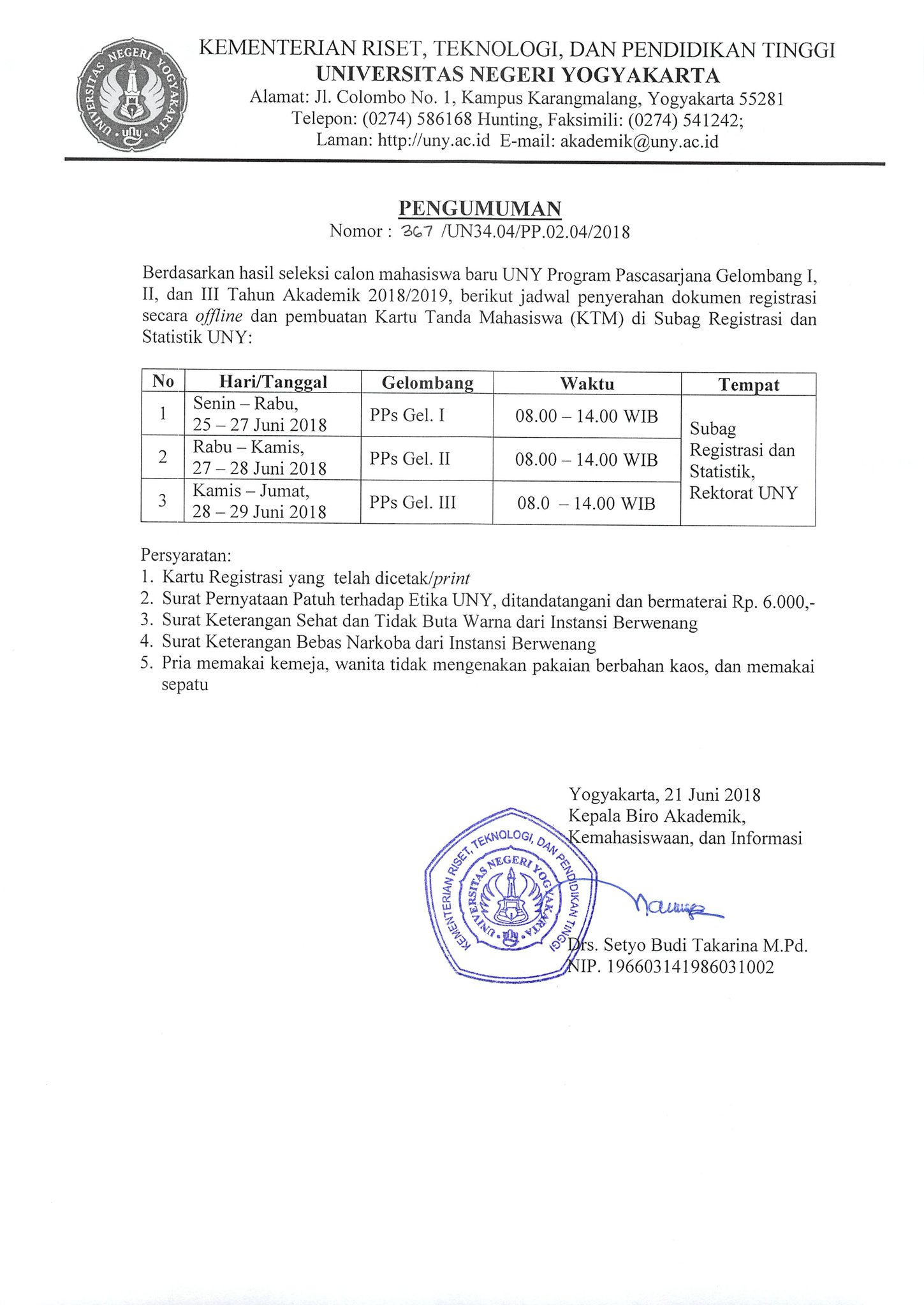 UNY Yogyakarta on Twitter "Pengumuman Jadwal Penyerahan Dokumen Registrasi dan Foto KTM Mahasiswa Baru PPS UNY TA 2018 2019… " UNY Yogyakarta on Twitter "Pengumuman Jadwal Penyerahan Dokumen Registrasi dan Foto KTM Mahasiswa Baru PPS UNY TA 2018 2019… "