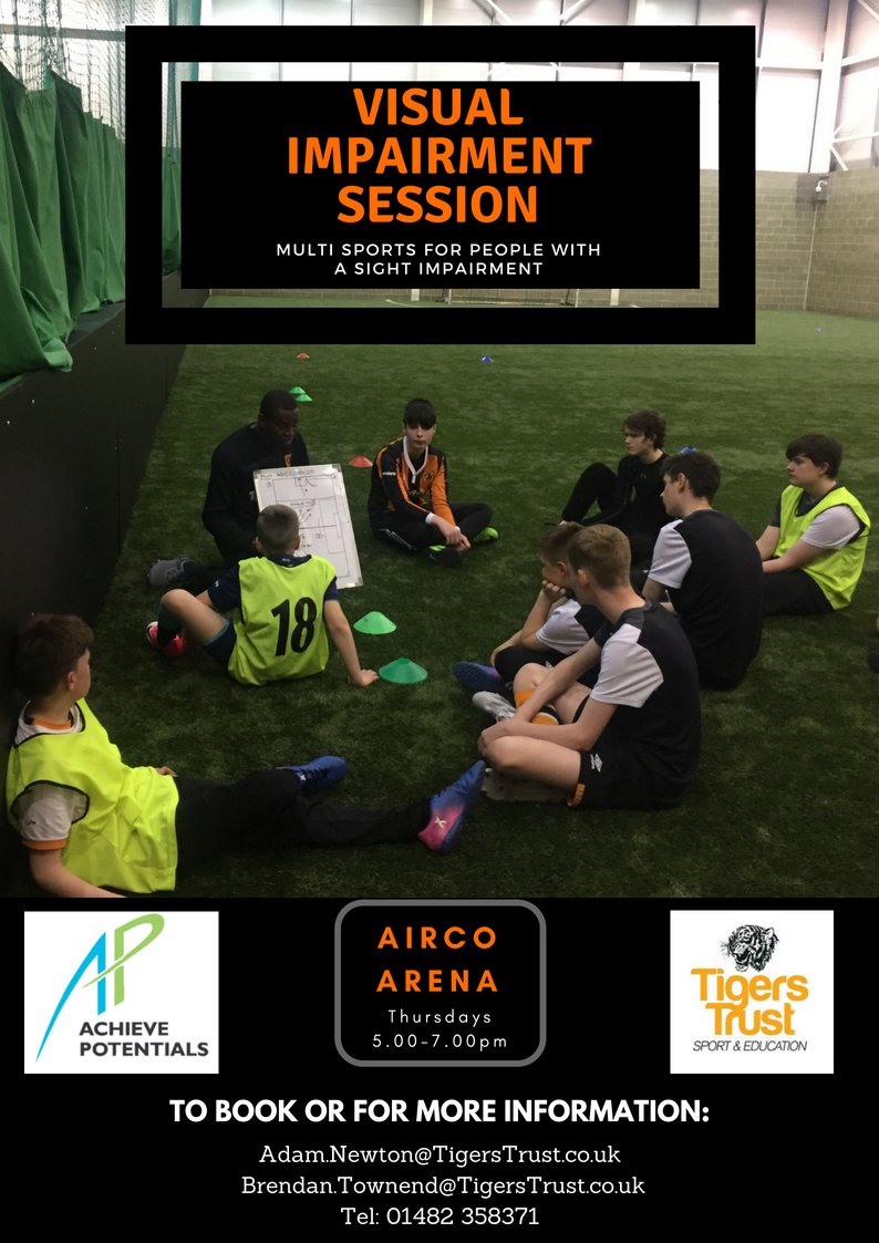 TigerstrustAdam's tweet photo. 🦁Visual Impairment Session @tigerstrust
⏱Thursday 5.00 - 7.00PM
📍Airco Arena 
🏅Multi sports Session for people with visual impairments 8+
💰 FREE

Email:- Adam.Newton@tigerstrust.co.uk🗣
Call:- 01482 358371 📲
Or
Message this profile for more information on our sessions📲 https://t.co/YJi0A0szul