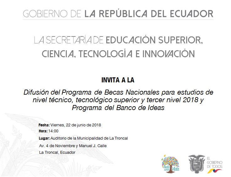 DeporteCZ6's tweet photo. ¿Eres deportista y deseas aplicar a una beca?
Este viernes funcionarios de la SENESCYT difundirán el Programa de Becas Nacionales para estudios de nivel técnico, tecnológico superior y tercer nivel en el cantón La Troncal. 
#ElDeporteNosUne 🇪🇨 https://t.co/gdH1jDQeRw