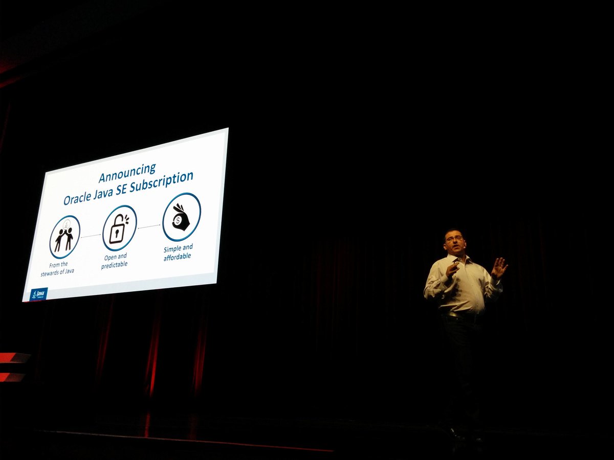 brjavaman's tweet image. &quot;Announcing the JDK subscription by Oracle. Use OpenJDK for free (GPL license). If you want long term release stability and support, OracleJDK will be supported by a $25/month subscription model $2.5/month for desktops)&quot;
@gsaab &amp;amp; new licensing model for Java support #OracleCode